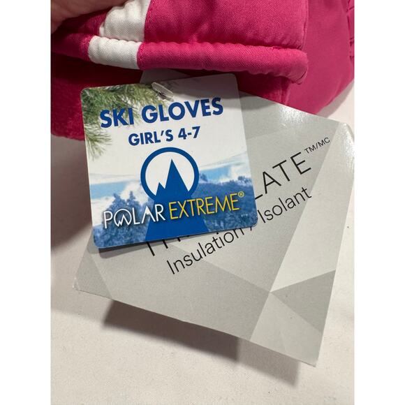 Polar Extreme 3M Thinsulate Insulation Ski Gloves Girls 4-7 Pink White NWT - Picture 4 of 6